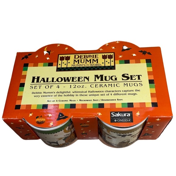 Set of 4 VINTAGE Halloween Coffee Mugs by Debbie Mumm for Sakura: 1998: NIB - Picture 1 of 7